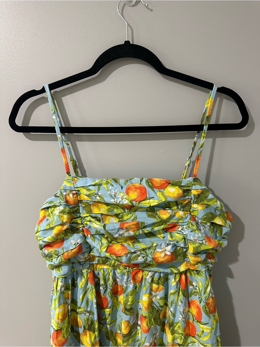 Light Blue Maxi Sundress with Citrus Print